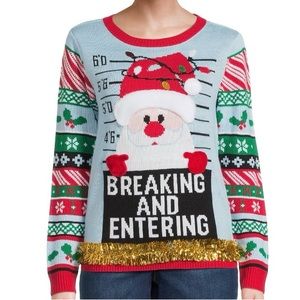 Blue Breaking and Entering Ugly Christmas Sweater Size Large